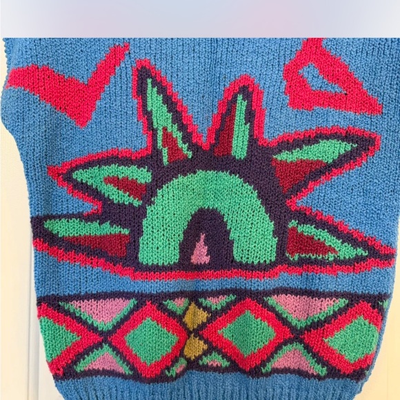 Vintage 90s Segue Sweater Vest Womens M Chunky Knit Colorful Geometric Retro - Picture 3 of 6